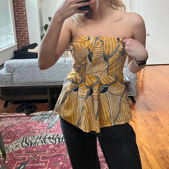 Floreat Sz 8‎ Gold Yellow Black Dotted Sleeveless Strapless Anthropologie Boho - Picture 2 of 6